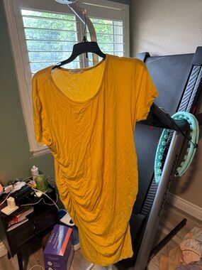 Yellow Ruched Maternity Bodycon Dress
